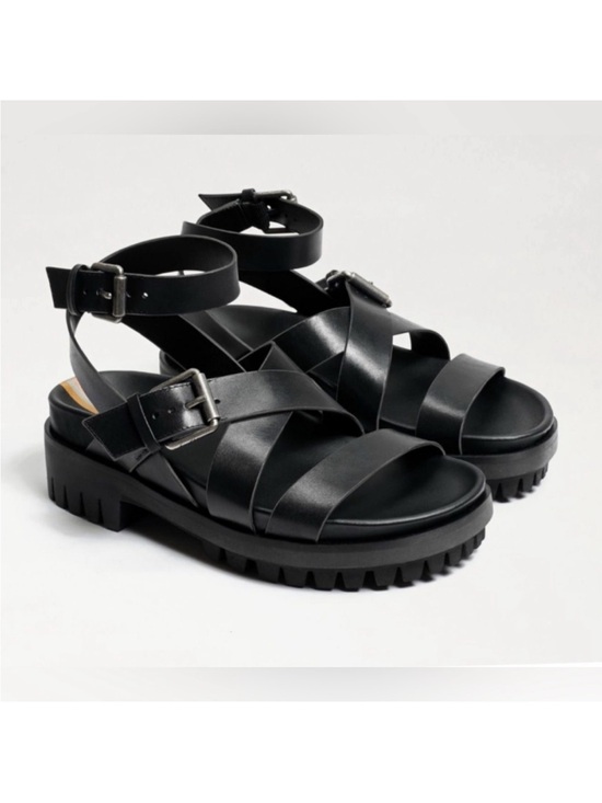 Sam Edelman Shoes - Sam Edelman Eleanora Black Leather Lug Sole  Ankle Strap Sandals 8.5